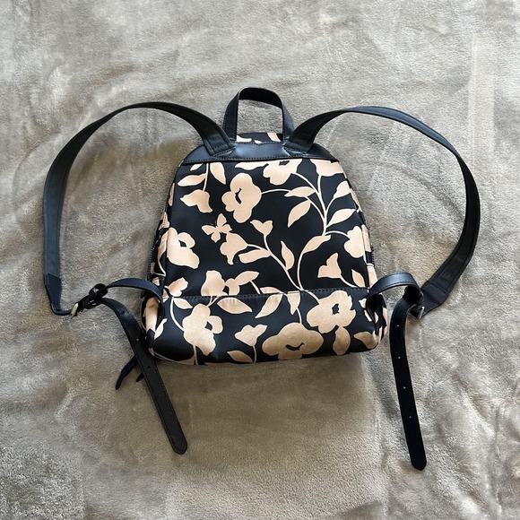 Kate Spade New York Backpack Womens Mini Black Beige Floral Print Zip Pockets - Picture 6 of 11